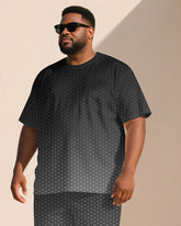 Big & Tall Men Black & Grey Gradient Honeycomb Jacquard Crewneck Short Sleeve T-Shirt Shorts Suit